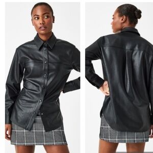 SPANX Faux Leather Oversized Shacket in Luxe Black Size Small